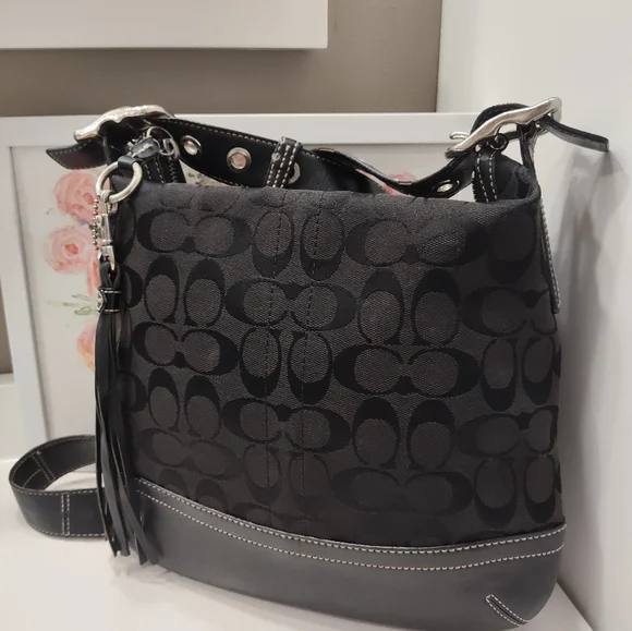 Vintage Y2K Coach Hailey #9362 Signature Monogram Canvas & Leather Crossbody Bag - Picture 8 of 16